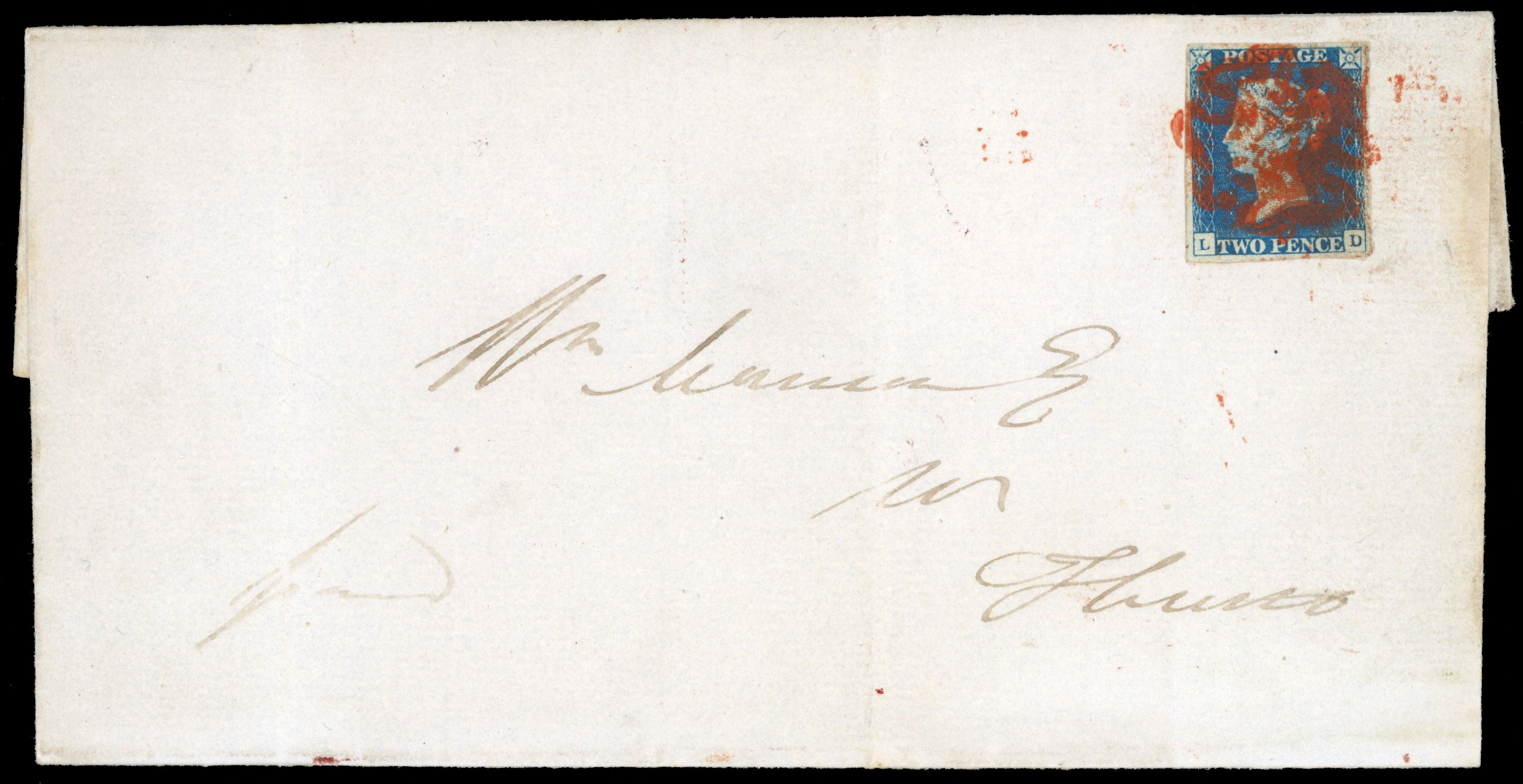 GB 1840 2d bright blue, Pl. 1 (LD) on wrapper Wick to Thurso