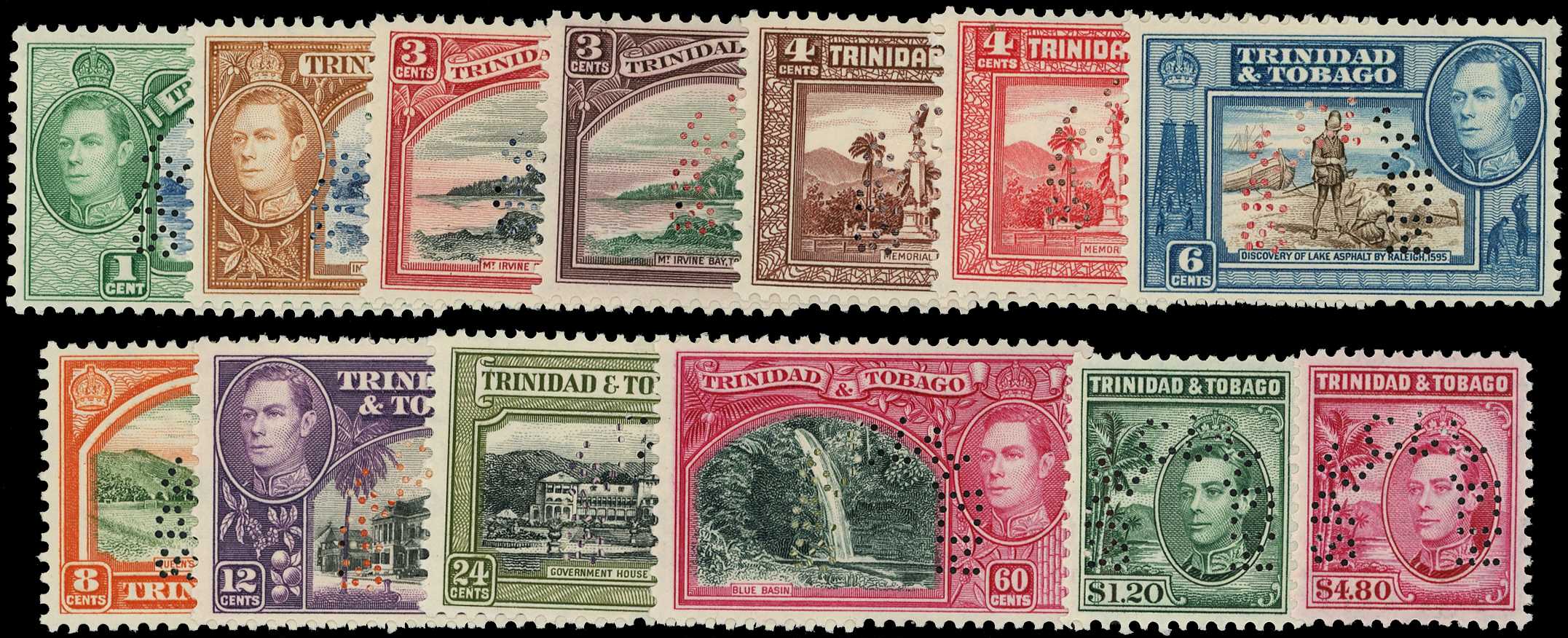 1938-44 set of thirteen perforated SPECIMEN...