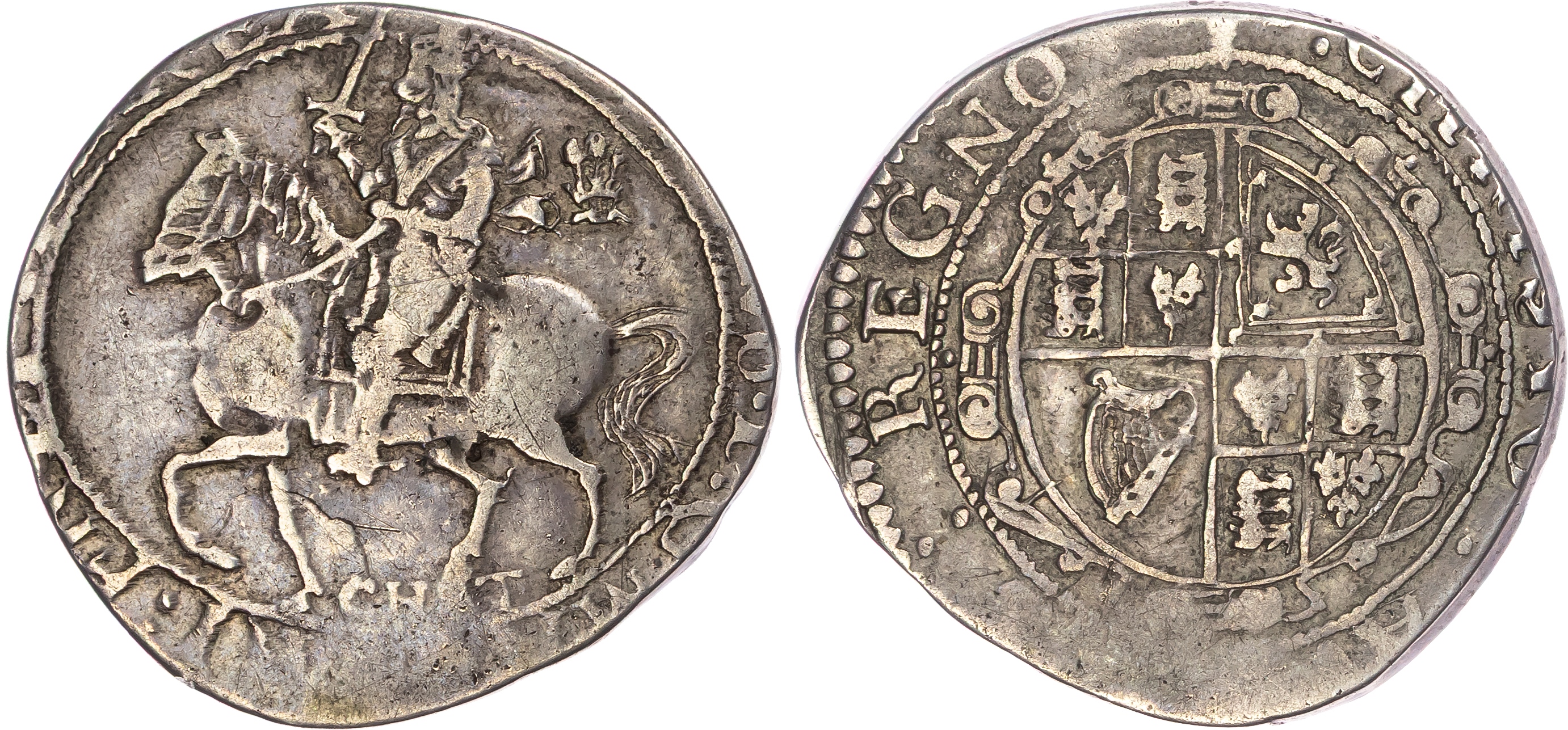 Charles I (1625-1649), AR Halfcrown, Civil War Issues, Chester mint, mm. three gerbs and sword.