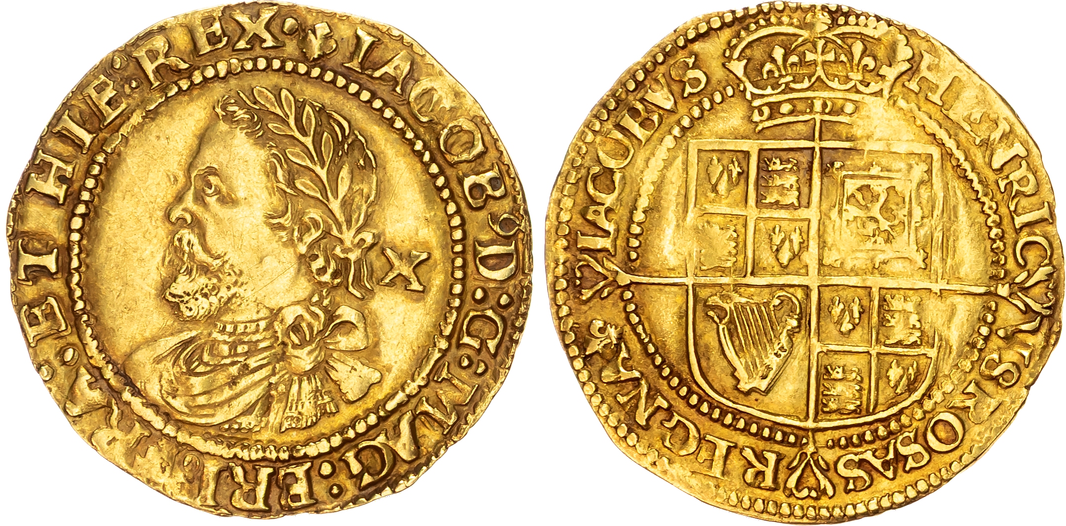 James I (1603-1625), Third Coinage (1619-1625), AV Half Laurel, mm. lis.