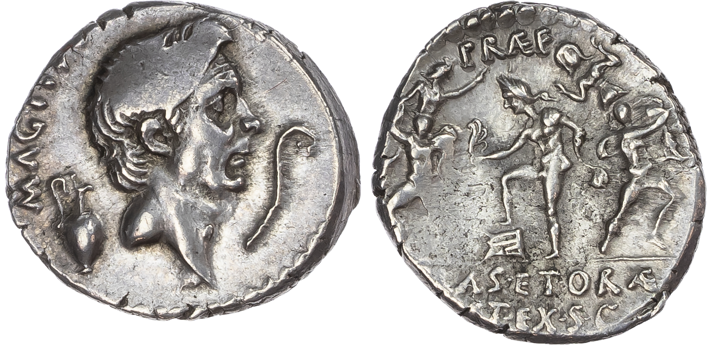Sextus Pompey (42-40 BC) AR Denarius, Sicilian mint, 3.94g.