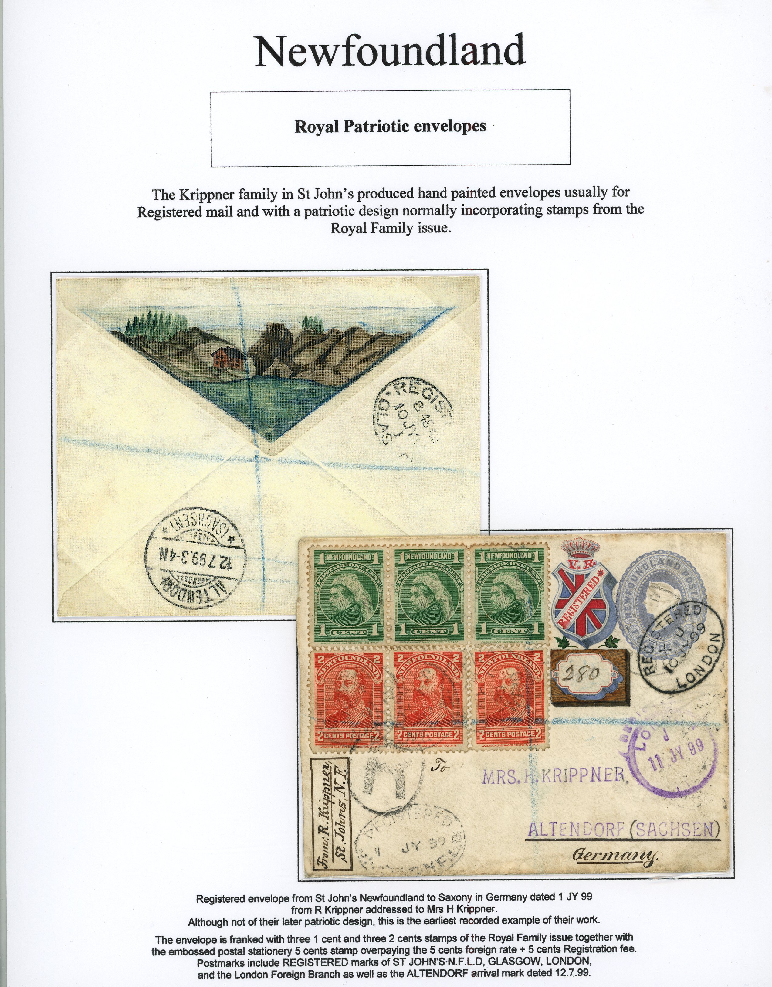 Newfoundland 1899-1904 Krippner Patriotic hand illustrated collection of...