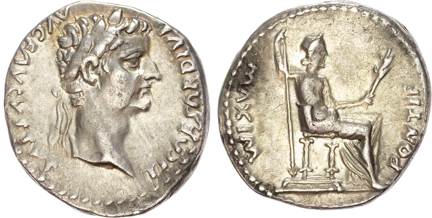 Tiberius (AD 14-37) AR Denarius, Lugdunum, c. AD 18-35, 3.75g. 