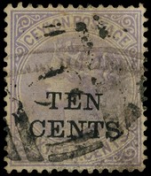 1885 10c on 16c pale violet, watermark Crown CC.  Good used example with incomplete numeral cancel, a rare stamp.  SG 161,...