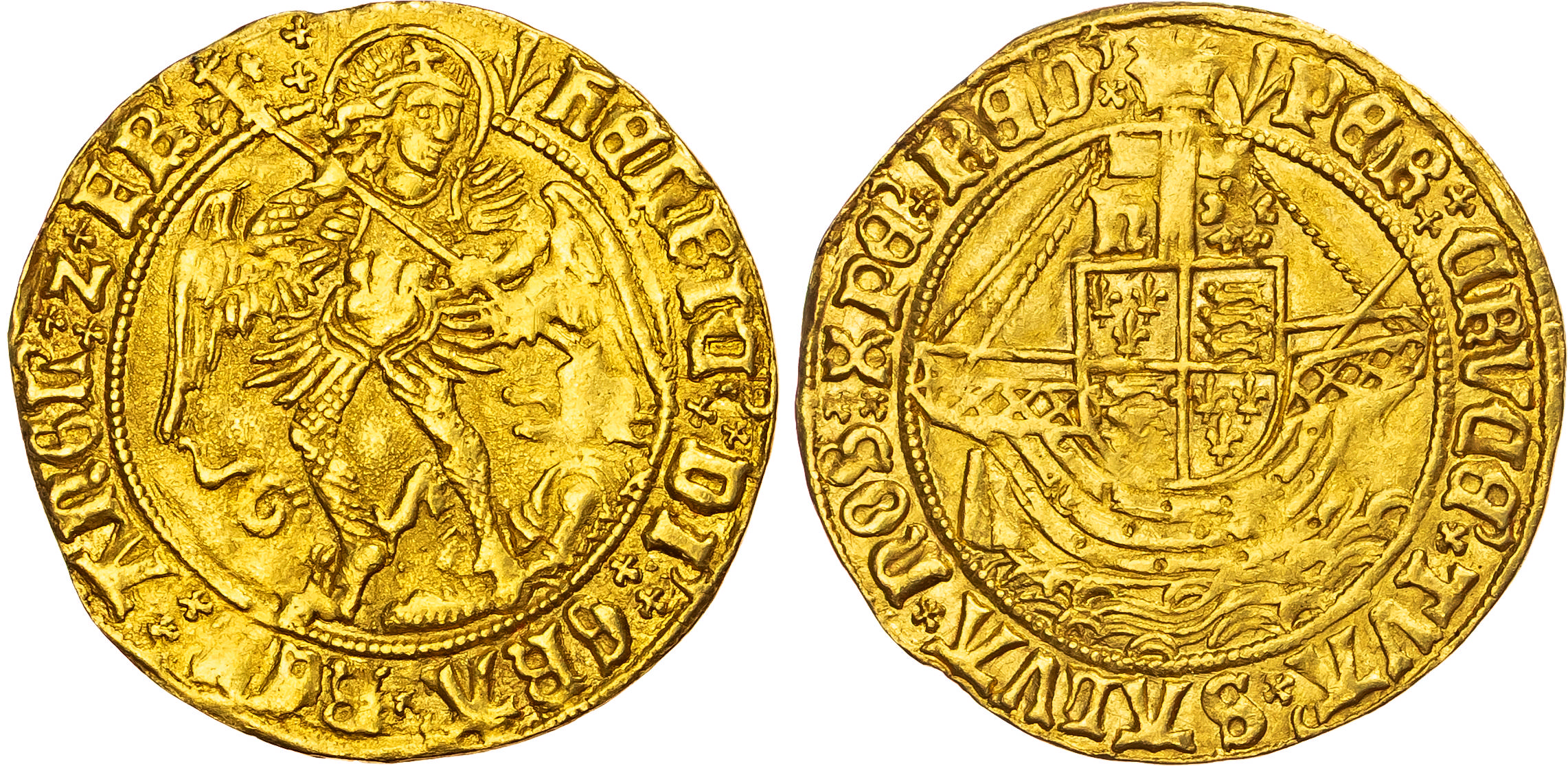  Henry VII (1485-1509), AV Angel, Class V, Tower (London) mint, mm. pheon (1505-9). 