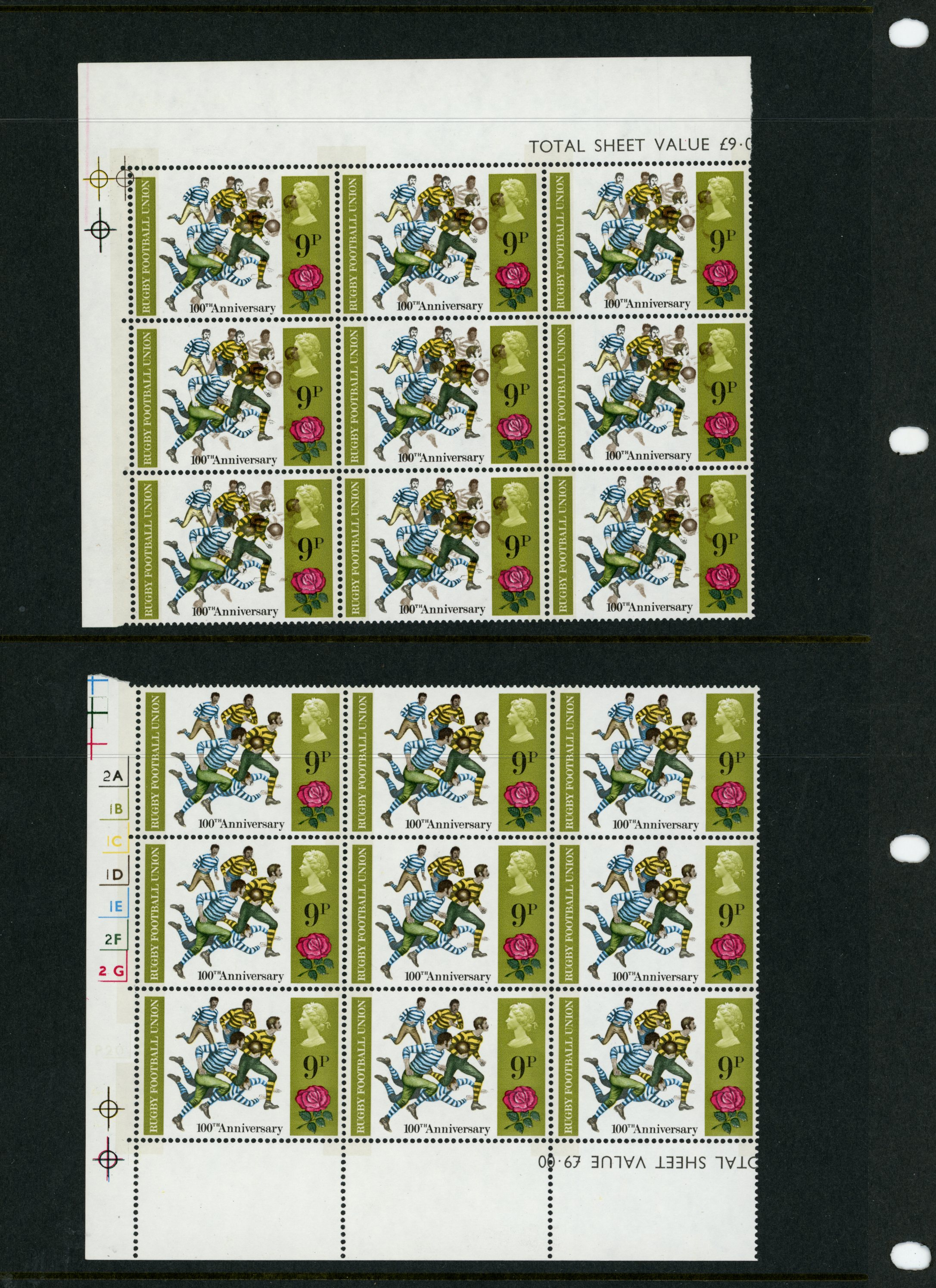 1971 Anniversaries 9p Rugby Football, upper...