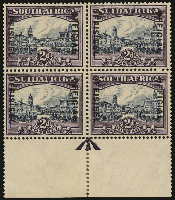 SOUTH AFRICA SG O15 1930-47 2d bl & vio set 15 arrow B4 o.g.