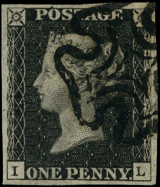 1840 1d black, plate 5 (IL), good to large margins, cancelled