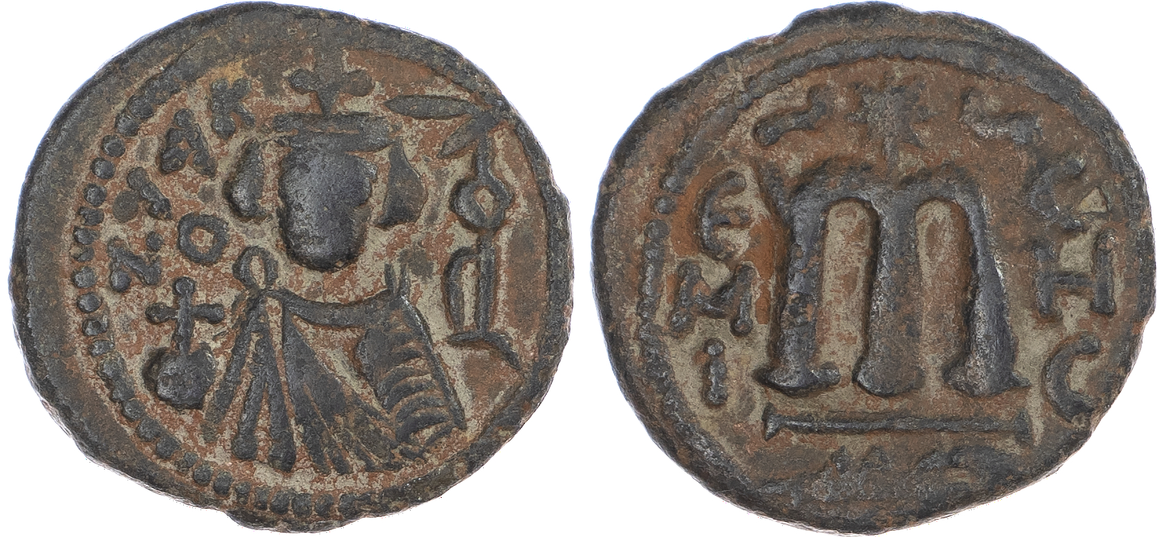 Arab-Byzantine, temp. Mu’awiya I ibn Abi Sufyan (AH 41‑60 / AD 661‑680 AD), bronze Fals, Hims