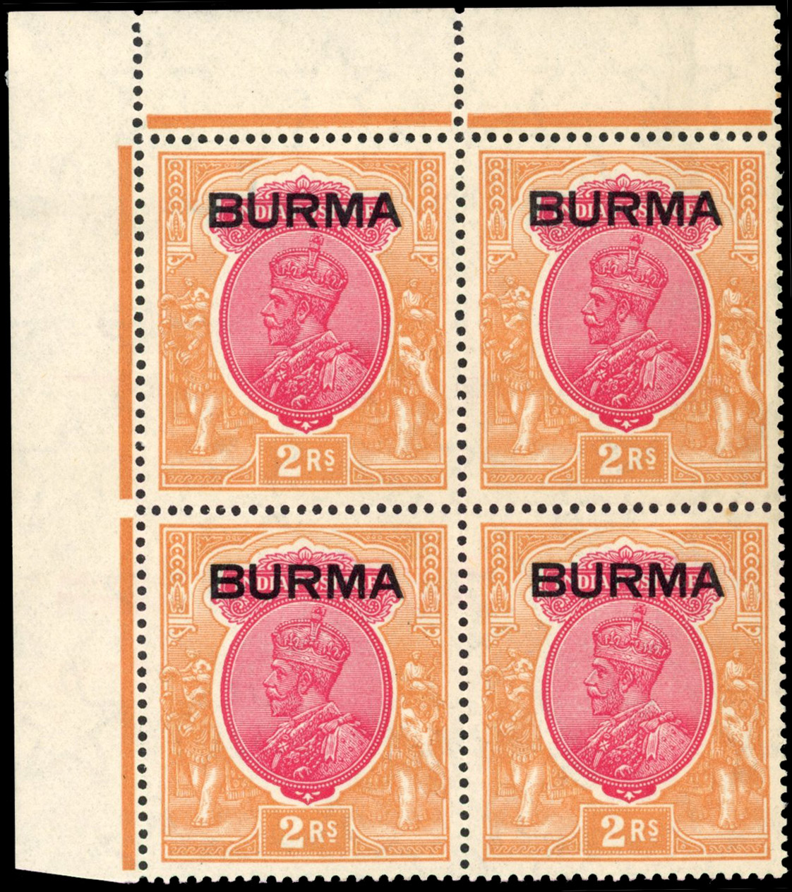 BURMA 1937 SG 14 2r block mint