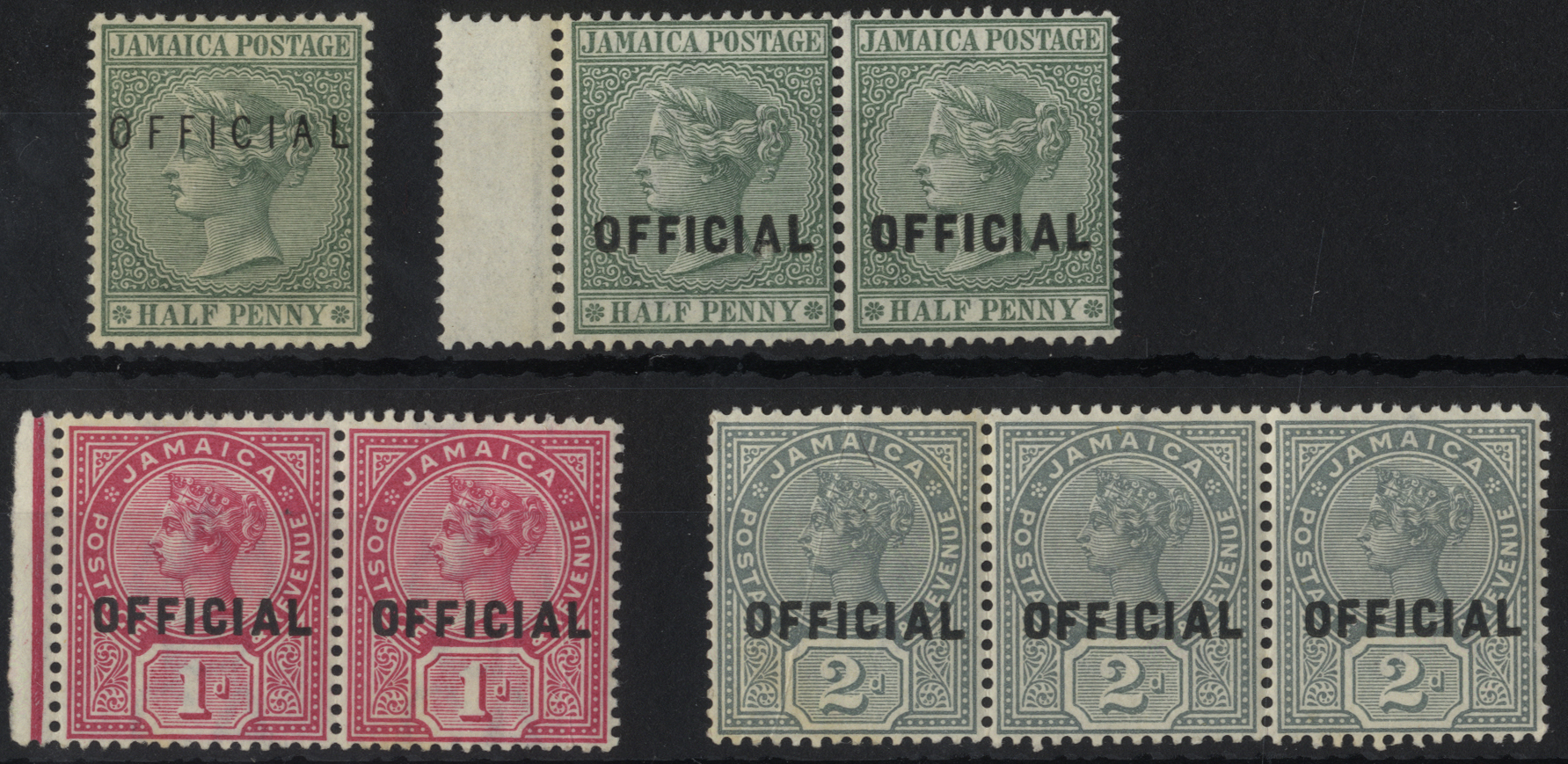 Officials.  1890-1 small group with SG O1 u/m, O3 marginal u/m pair one with short perf, O4 u/m pair with faults,  O5 strip...