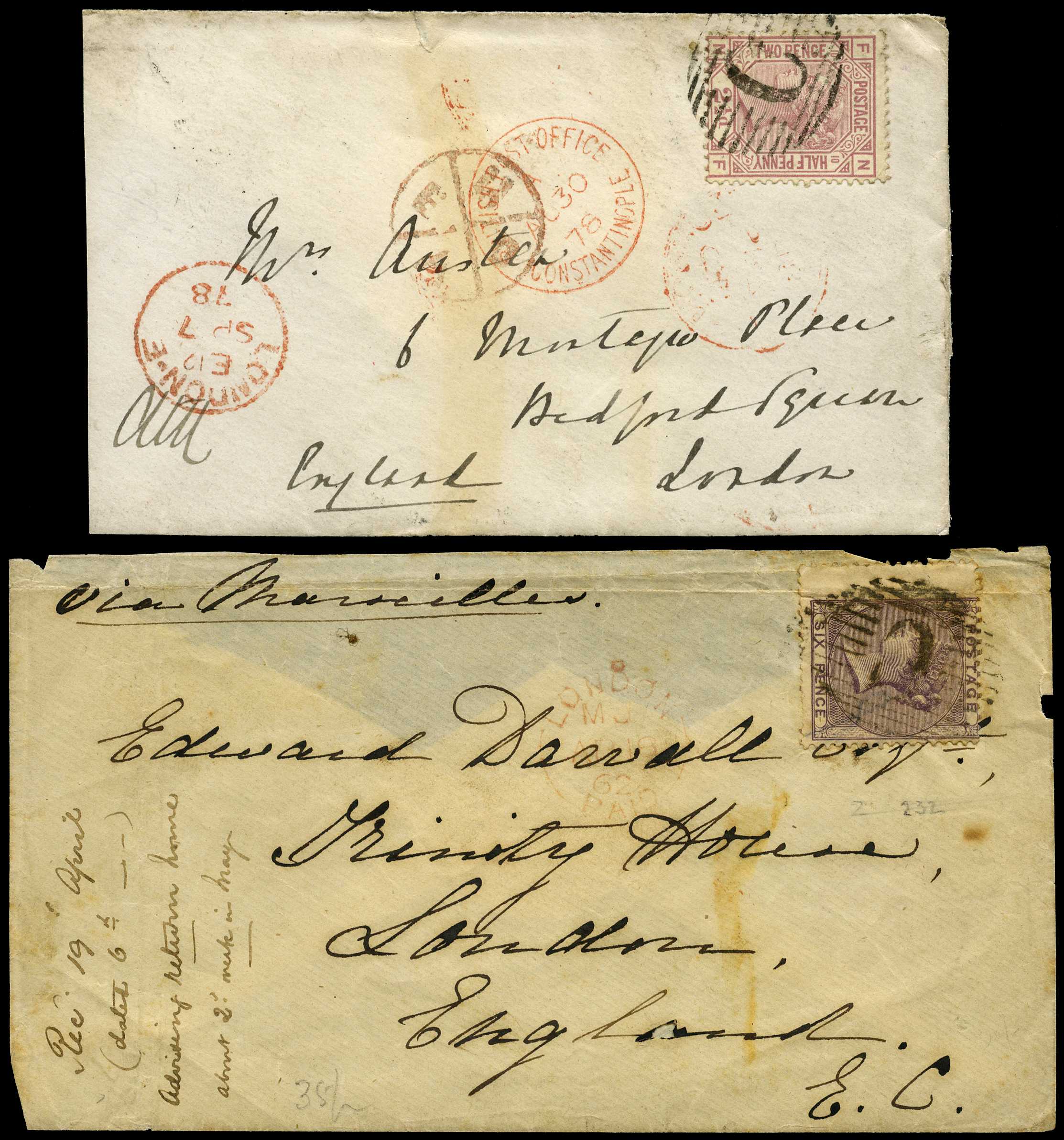 GB Used Abroad. 1862-78 three covers...