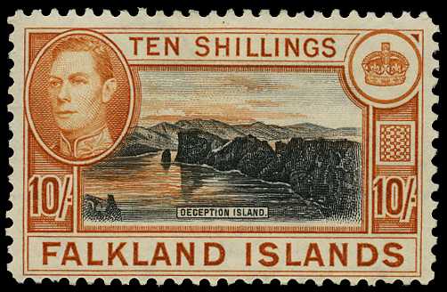 1938 10/- black and (pale) orange, large...