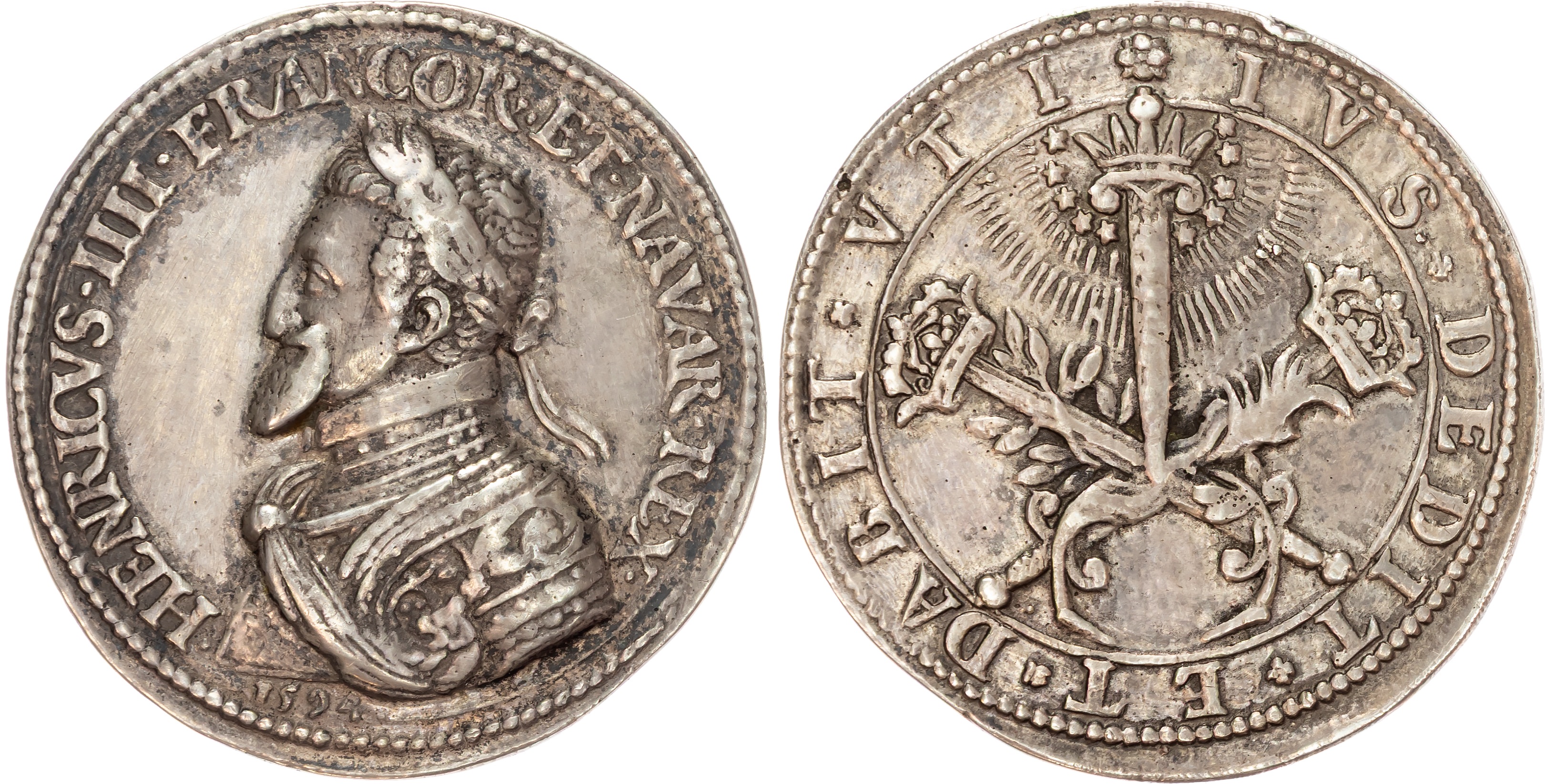 France, Henry IV (1589-1610) Coronation at Chartres Cathedral, 1594, early cast silver medal (43mm/25.18gm), unsigned.