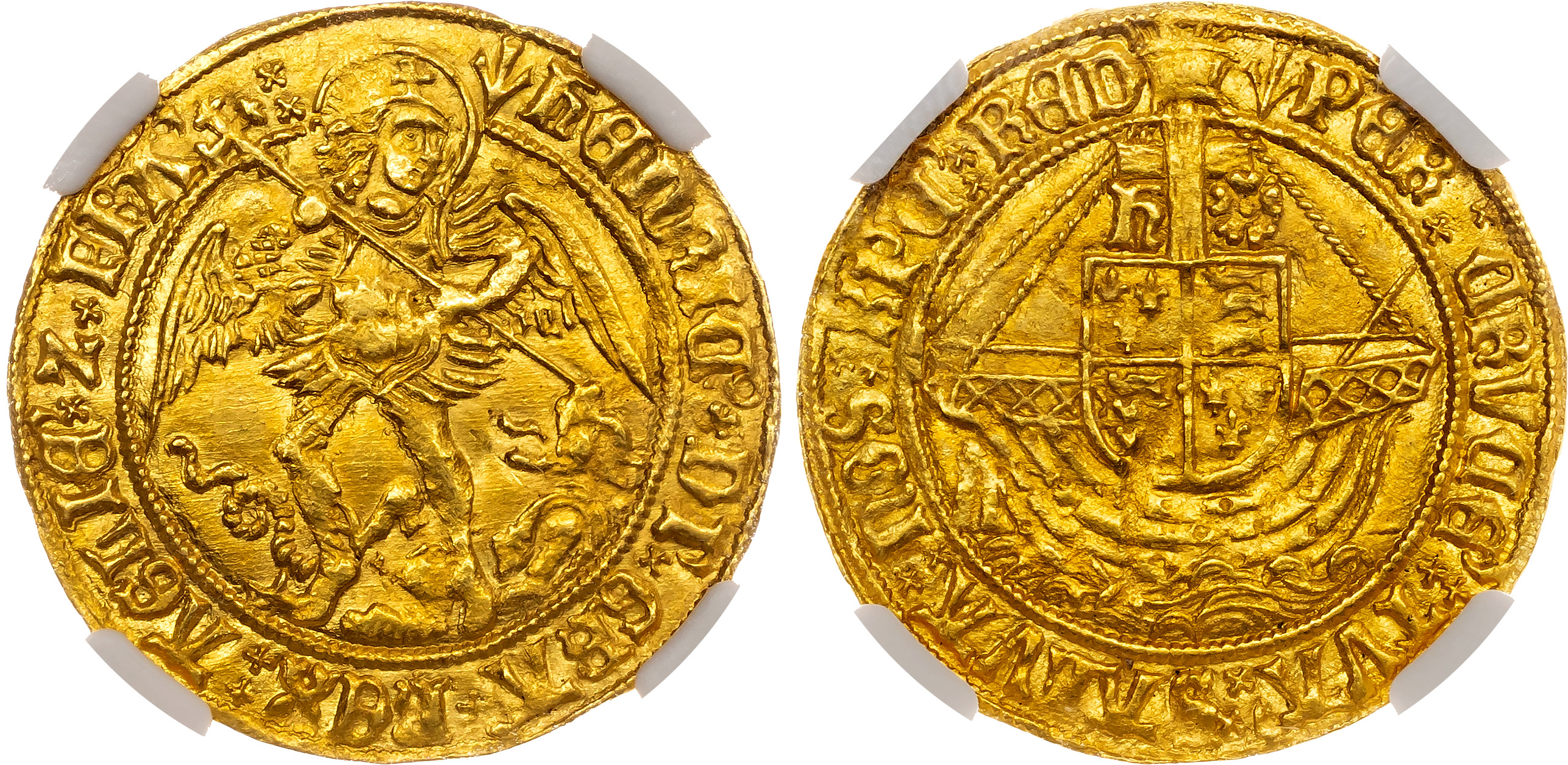Henry VII (1485-1509), AV Angel, Type V, Tower (London) mint, mm. pheon (1505-9). NGC MS63