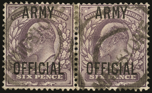 SGO52 1902 6d Pale dull purple (Army Official, Ovpt type O6) VFU pair
