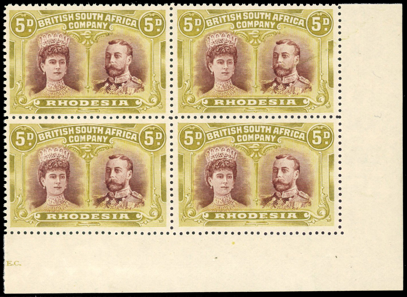 SG 141a 5d purple-brown and olive-yellow block, #50 nostril flaw mint