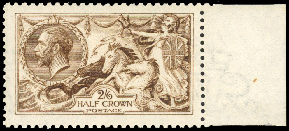 Great Britain 1915 2/6d yellow-brown, worn plate WATERMARK REVERSED