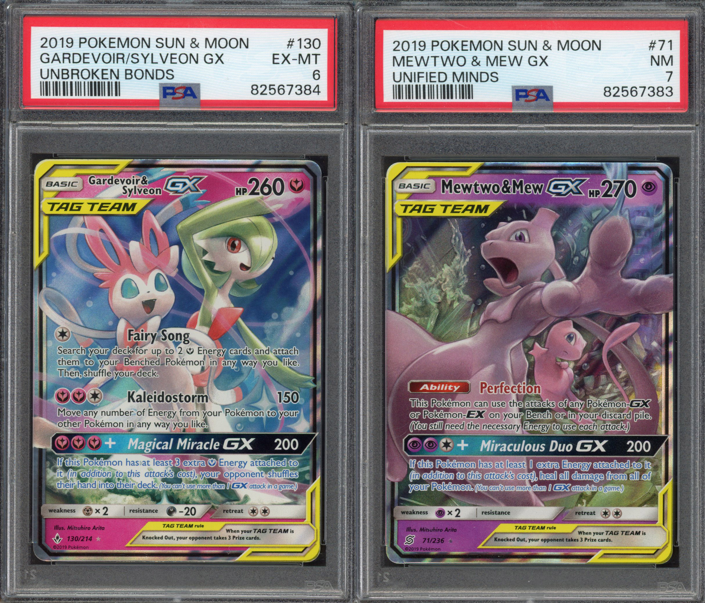 Pokémon TCG - PSA TAG TEAM COMBO - Mewtwo/Mew GX & Gardevoir/Sylveon
