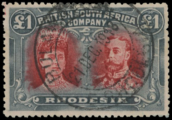 £1 red-brown and greenish slate RSC F, Bulawayo DC