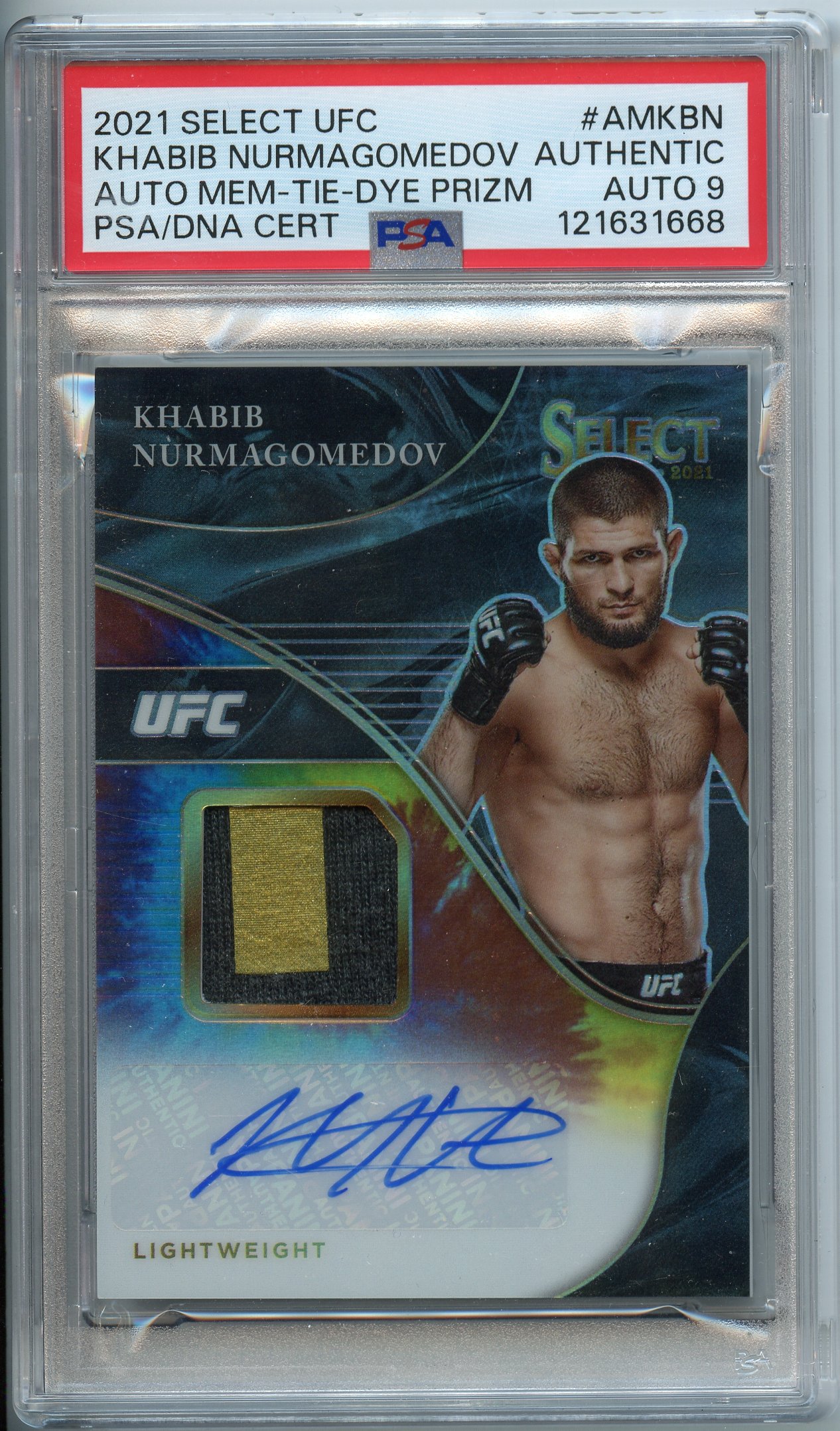 PSA Auto 9 2021 PANINI SELECT UFC KHABIB NURMAGOMEDOV - 04/25 - TIE-DYE - PATCH - AUTO