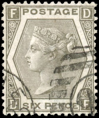GB 1872-73 6d grey Plate 12 (DF), variety figure ‘12’ on left doubled used