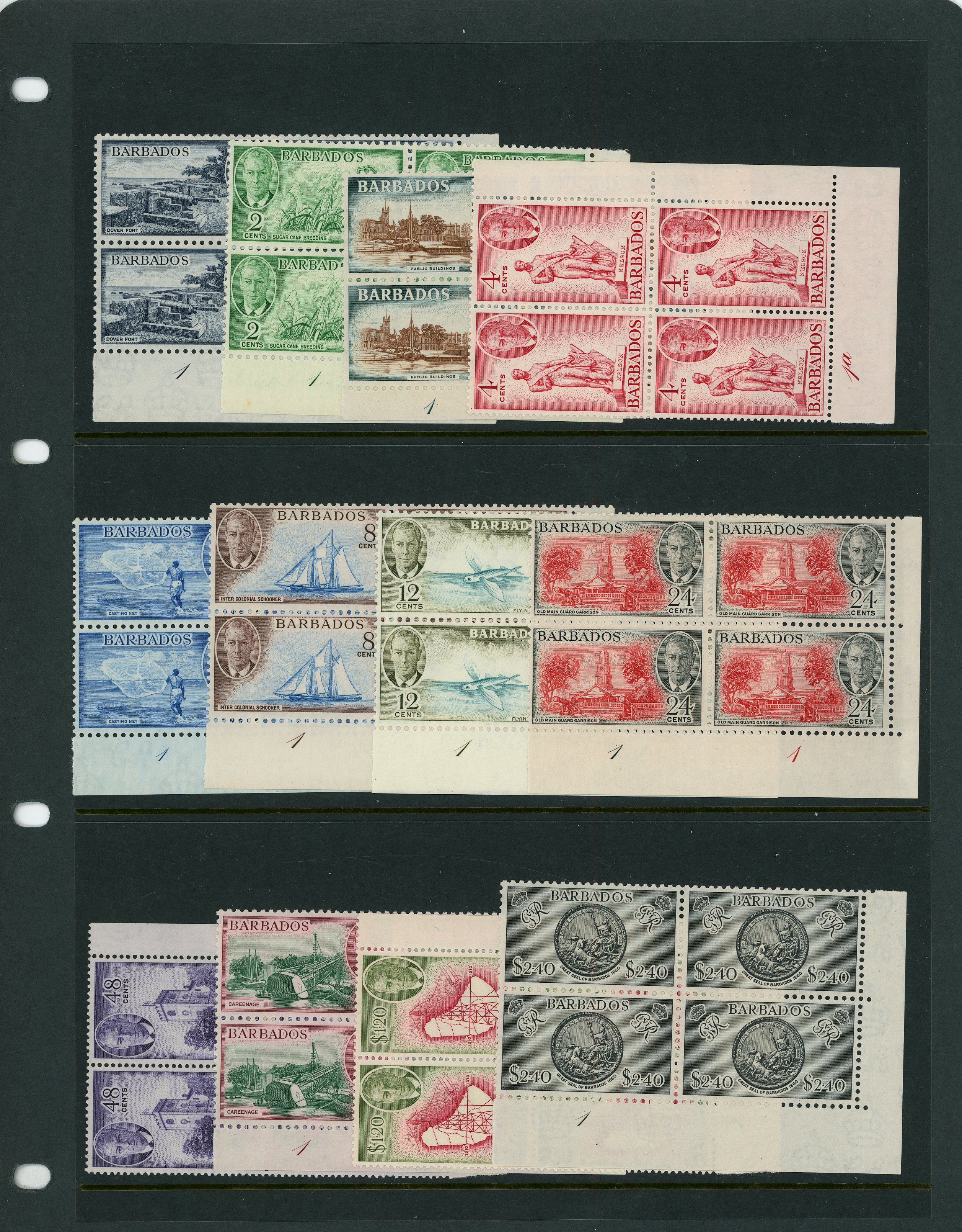 Barbados SG 271-282 Plate blocks mint