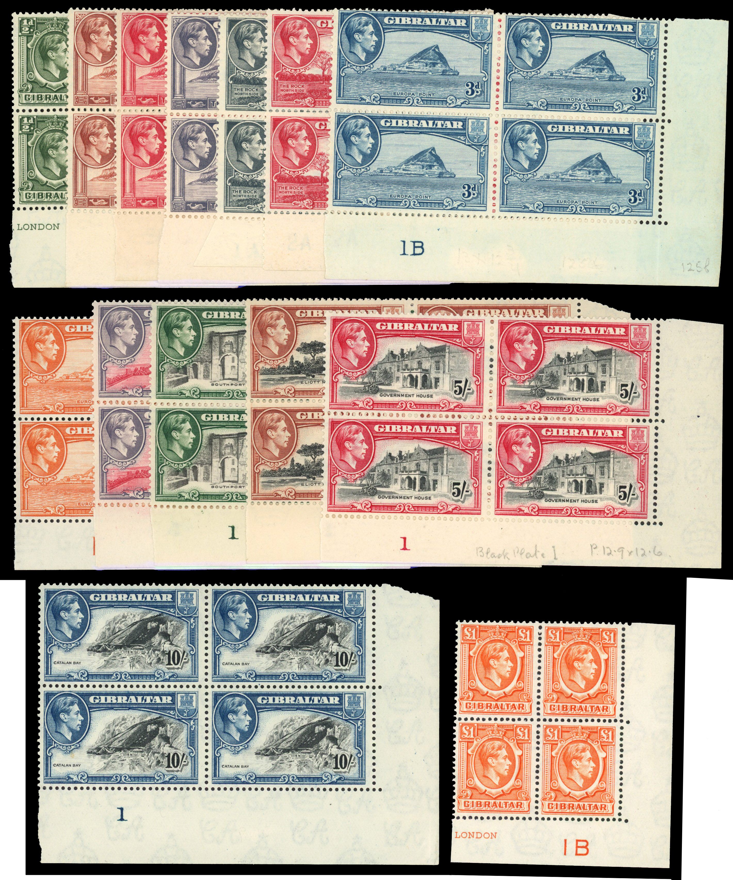 Gibraltar SG 121-131 Plate blocks mint