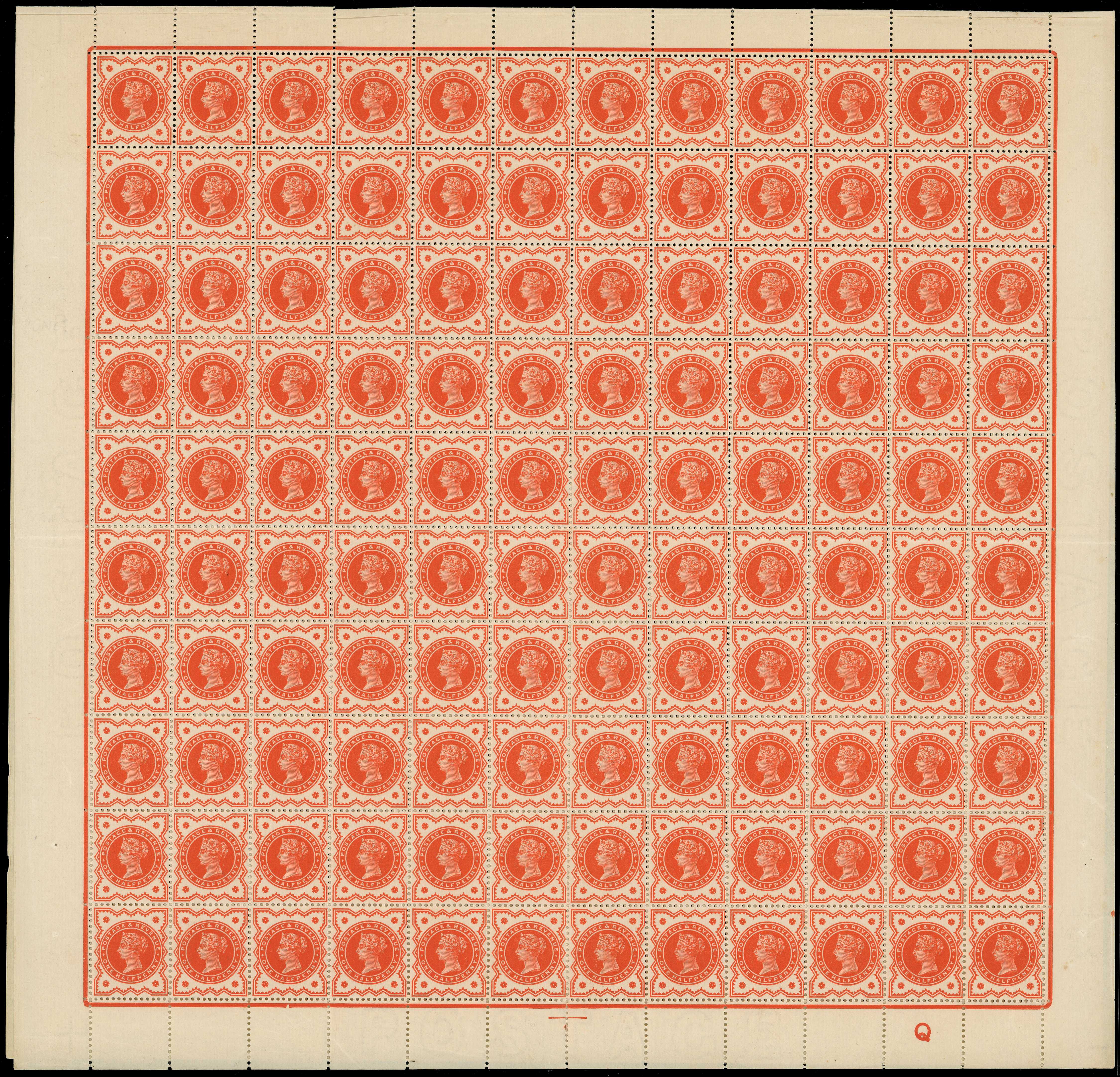 1887 ½d vermilion complete sheet of 240,...