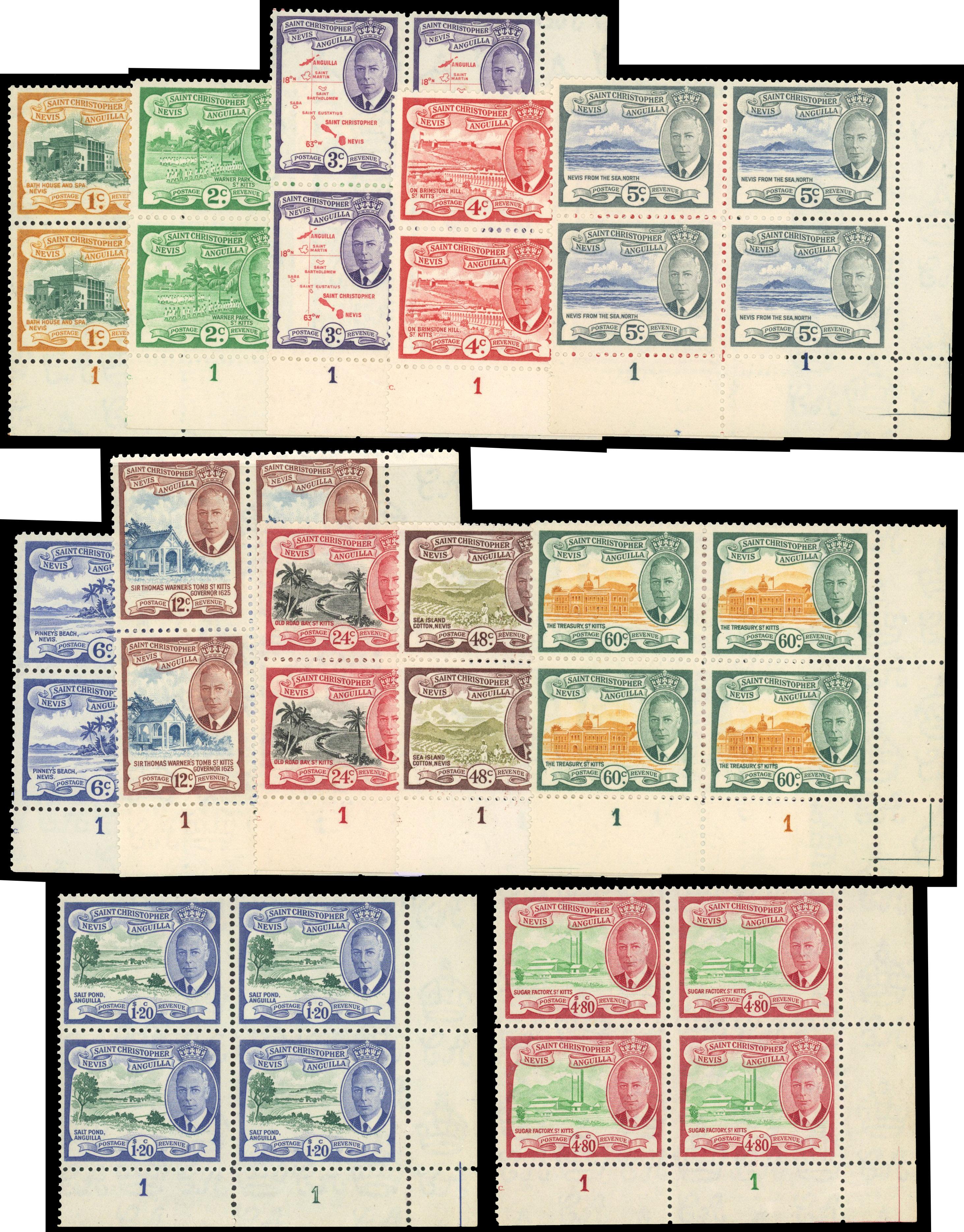 St Kitts-Nevis SG 94-105 Plate blocks mint