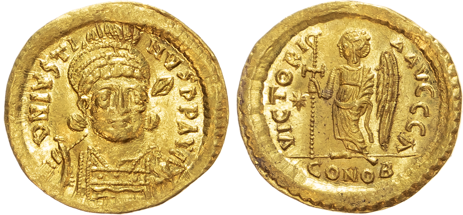 Justin I (AD 518-527) AV Solidus, Constantinople, 4.44g. 