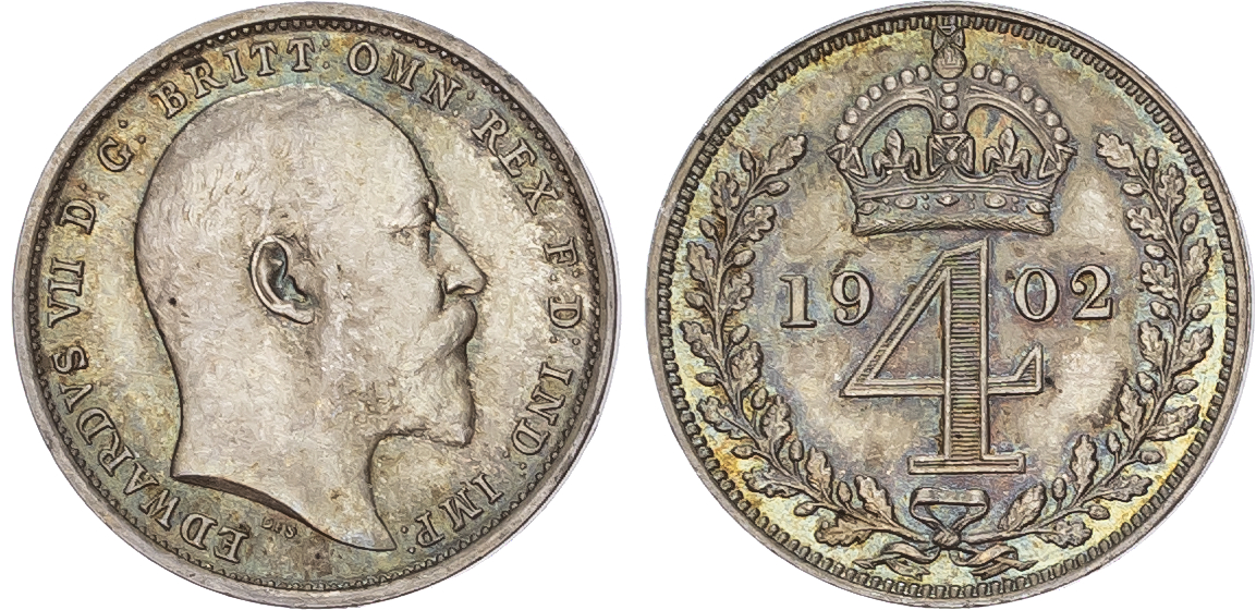 Edward VII (1901-1910) Maundy Set, 1902, Fourpence, Threepence, Twopence, Penny.