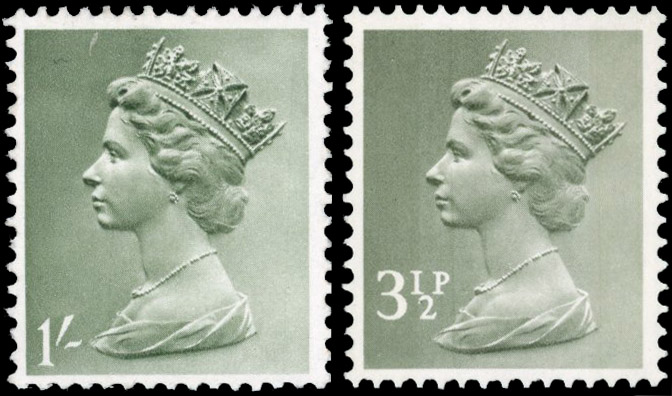 GB SG 742 1967-70 1s colour trial in olive-grey