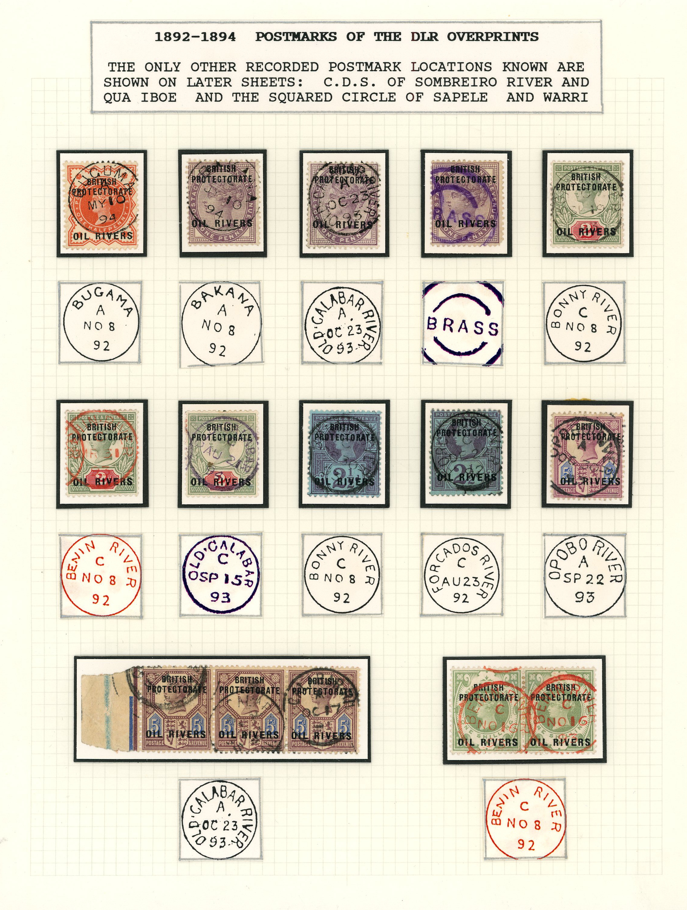 Niger Coast 1892-99 used selection arranged on display...