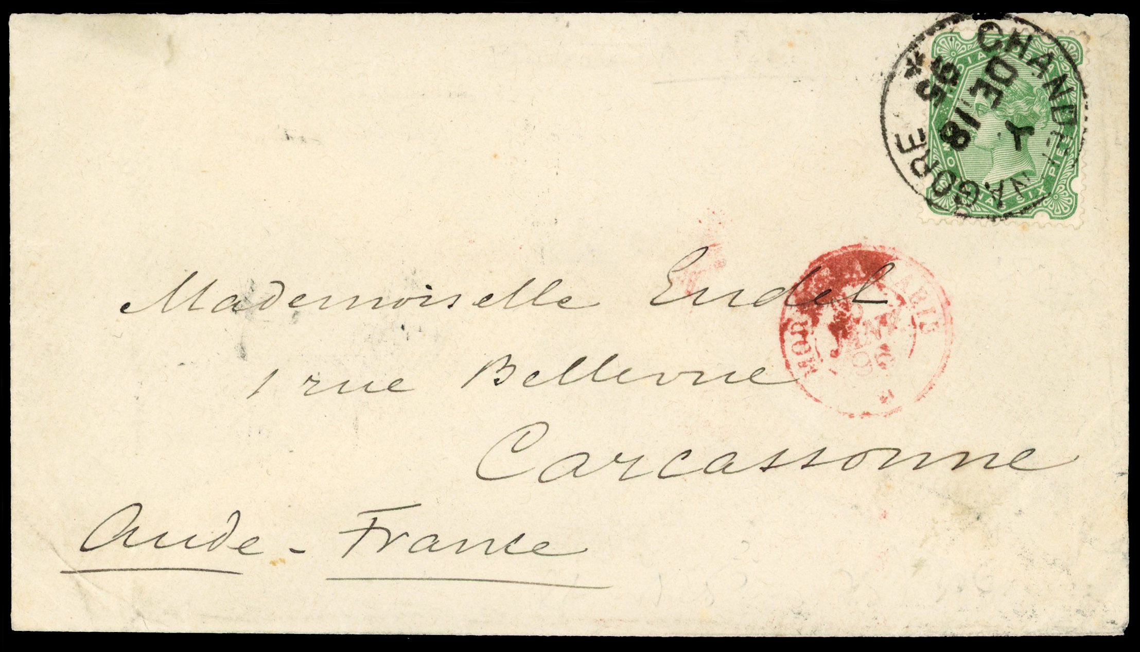 India Used Abroad in French India Chandernagore cover to France 