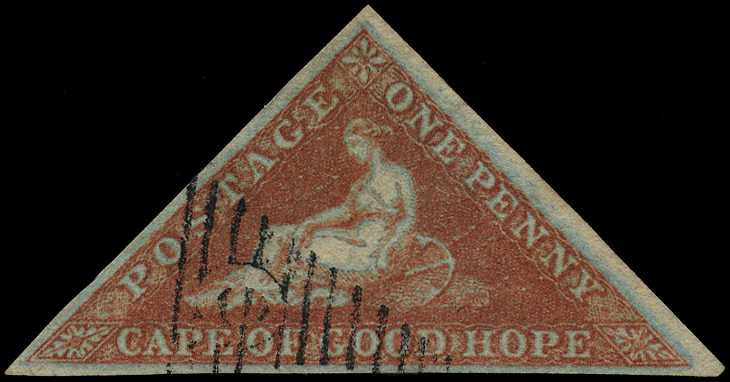 1853 1d brick-red on slightly-blued paper,...