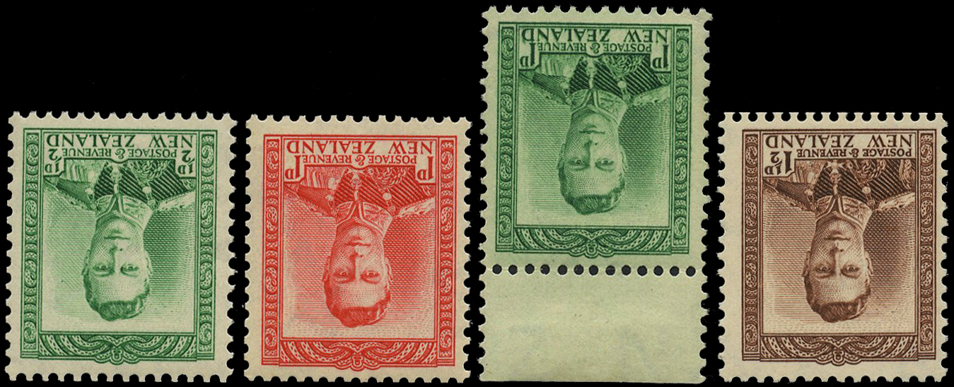 1938-44 ½d green, 1d scarlet, 1d green and...