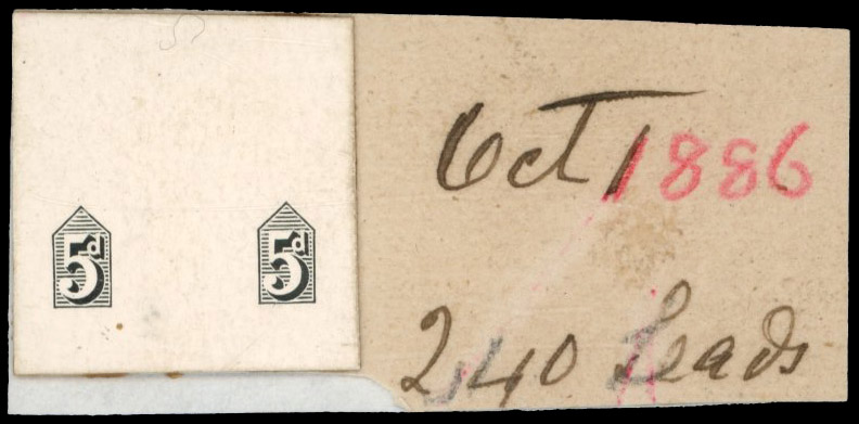 GB 1887-92 5d duty Plate (Die I) stamp-sized die proof on DLR striking book piece, For SG 207