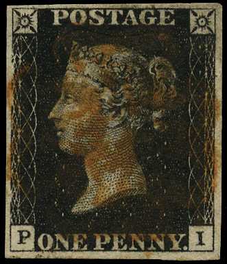 1840 1d black Plate 4 (PI) four clear to...