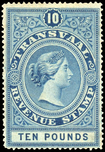 Transvaal Revenue 1878 £10 deep blue mint