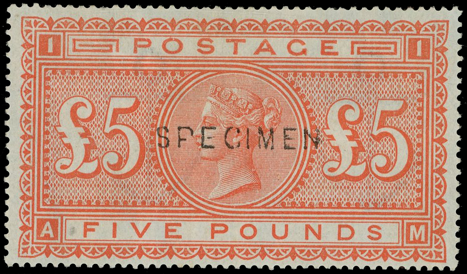 Great Britain 1867-80 £5 orange Specimen