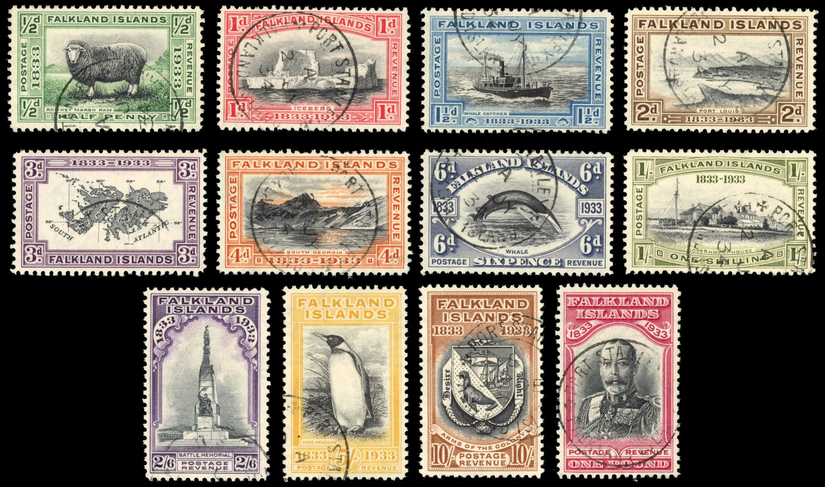 Falkland Islands SG 127-138 1933 Centenary set used