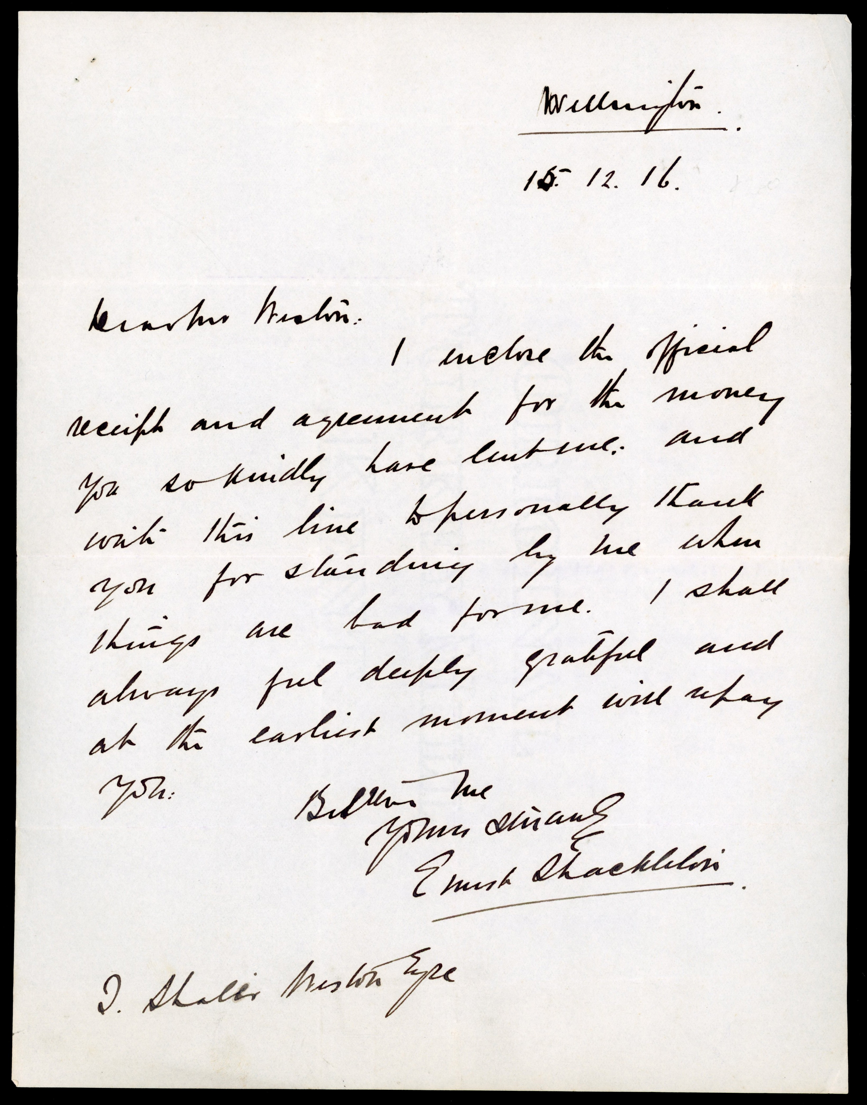 Antarctic Expeditions; 1916-7 three Shackleton autograph letters