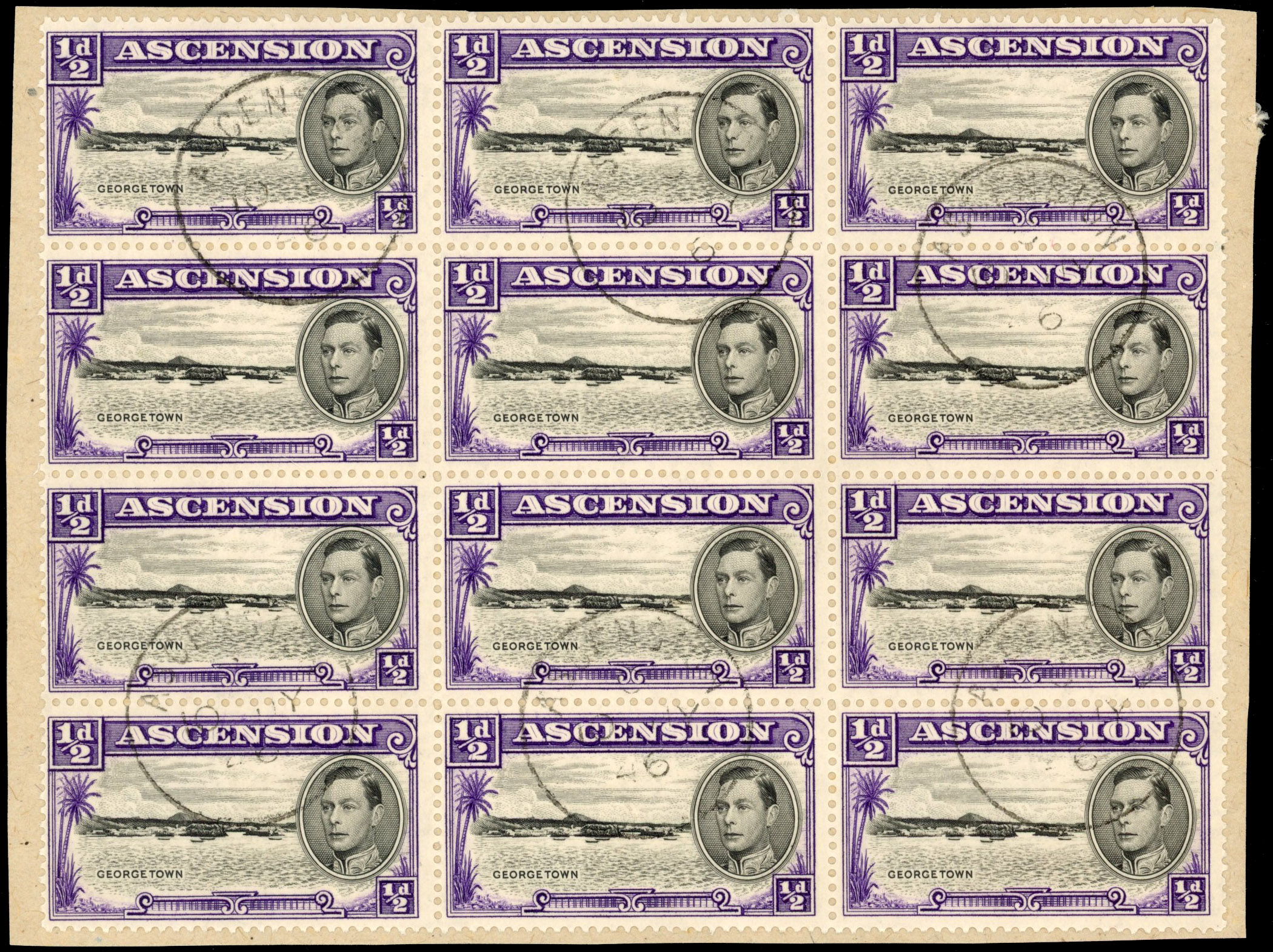Ascension 1938-53 ½d black and violet SG 38 block used