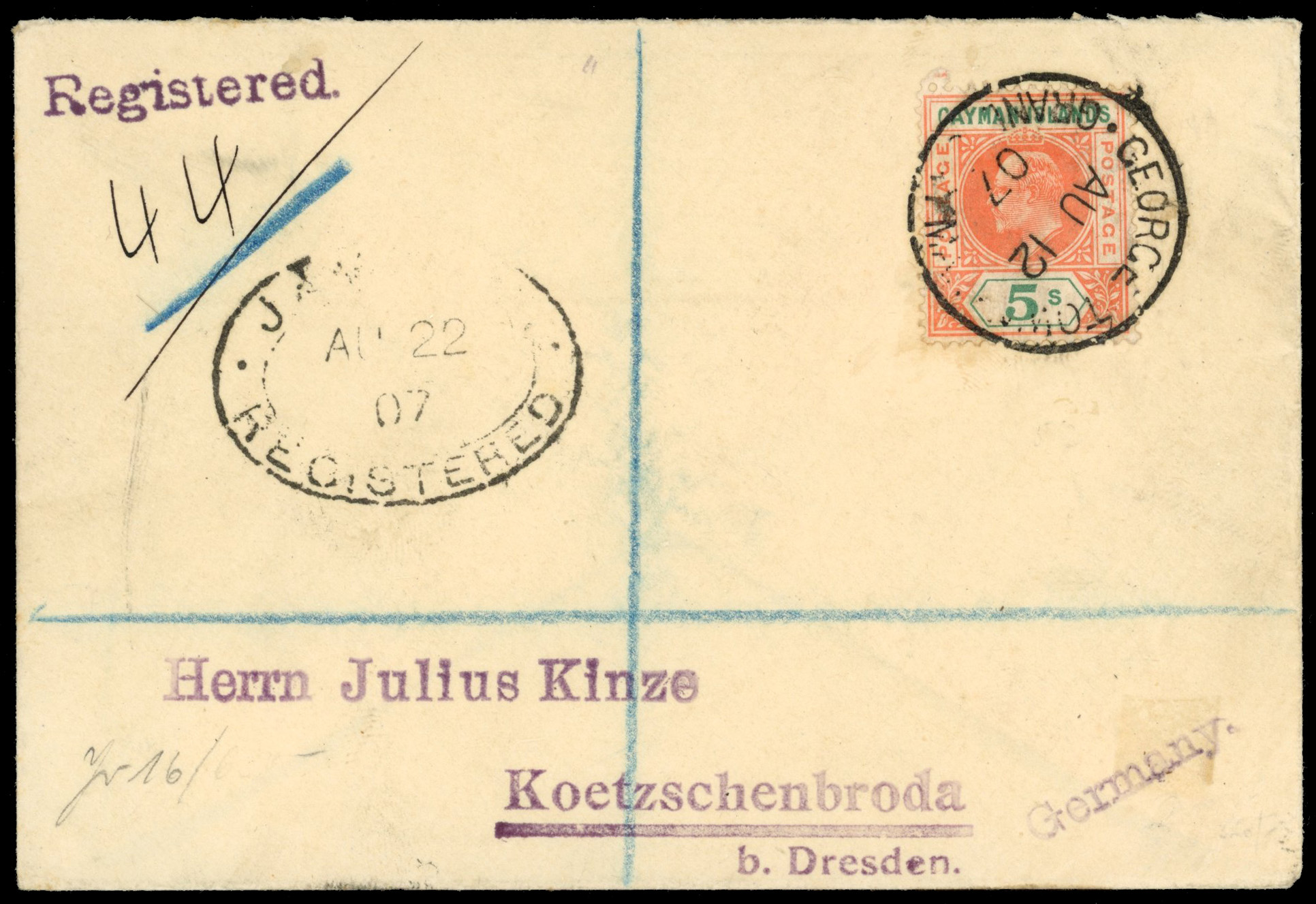 Cayman Islands SG 16 19 5s on cover to Germany
