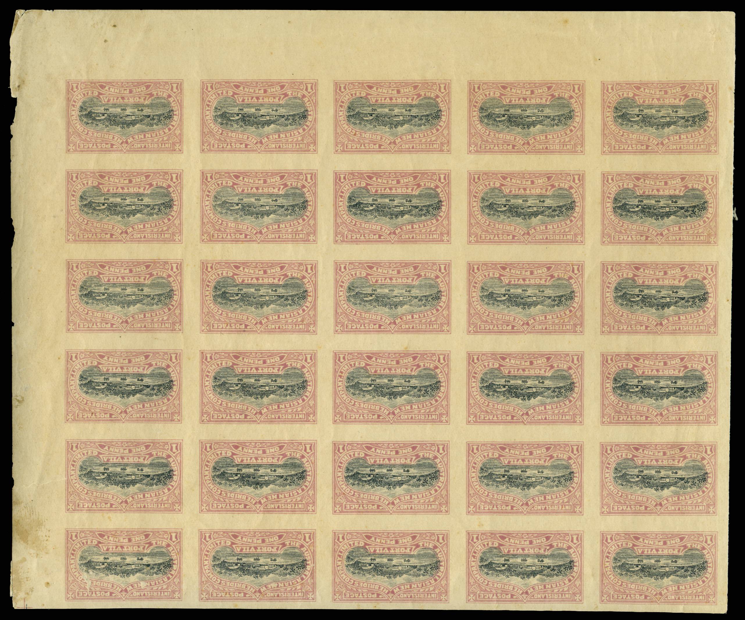 NEW HEBRIDES 1897 INTERISLAND POSTAGE 1d IMPERF BLOCK OF 30