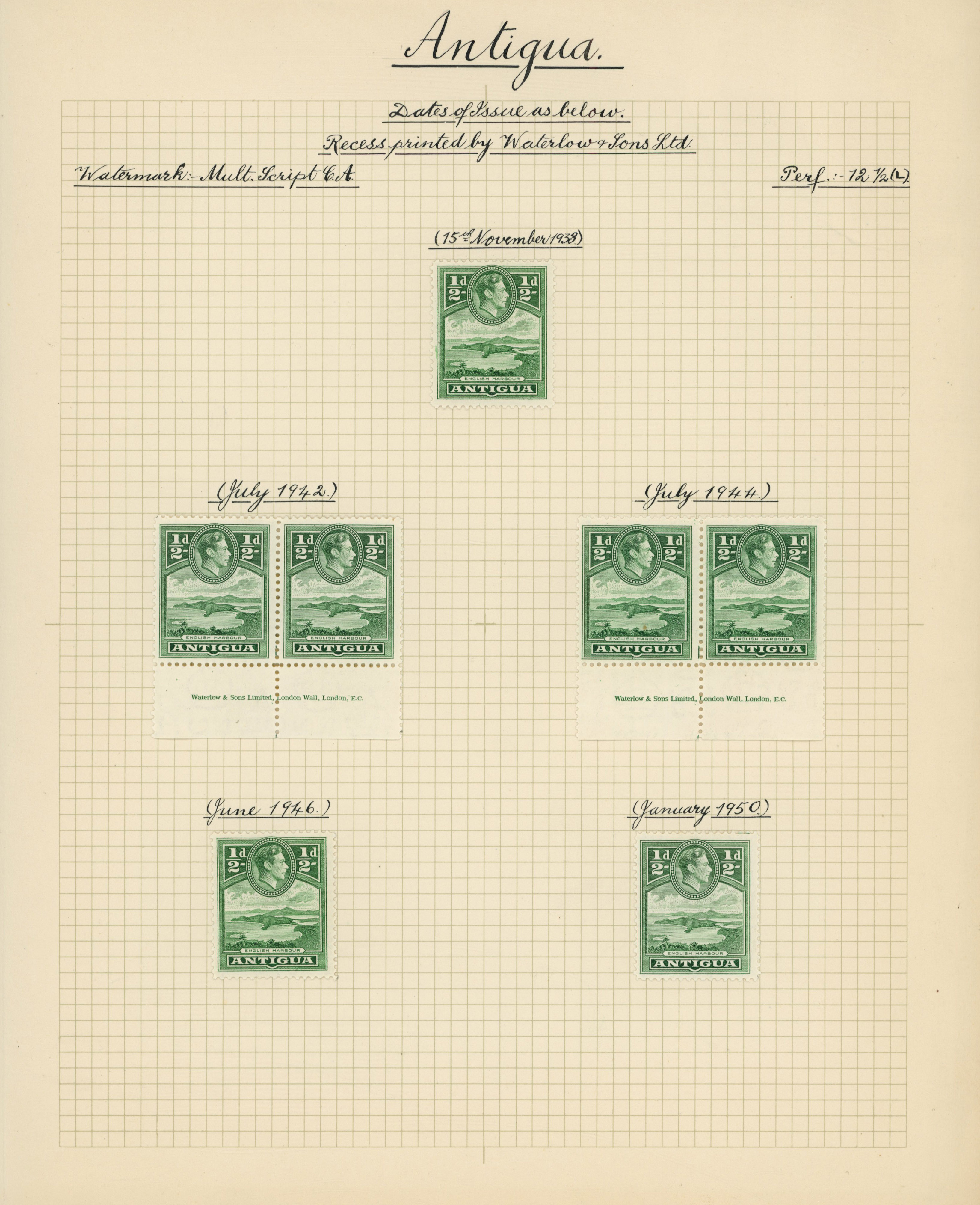 Antigua SG 98-109 printings collection mint