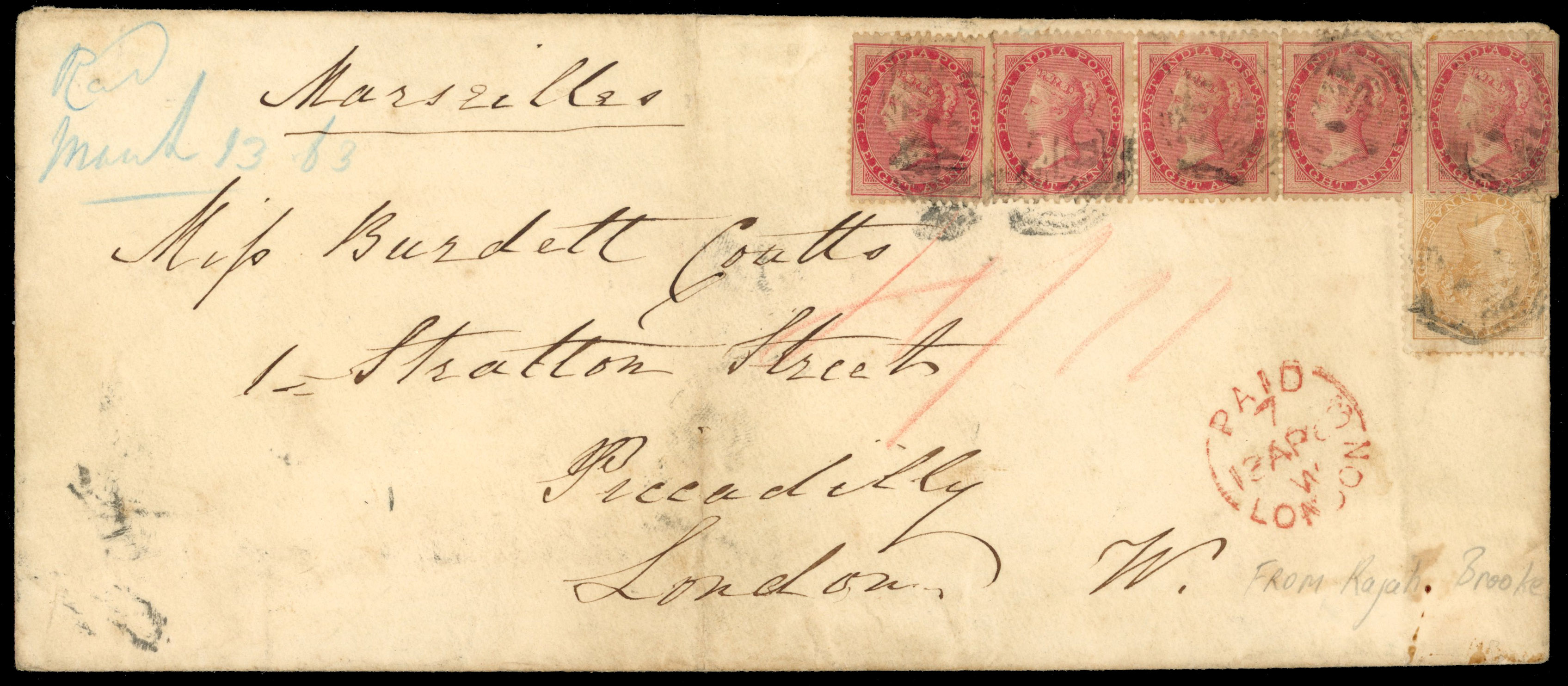 Singapore/Sarawak 1863 envelope from the Rajah