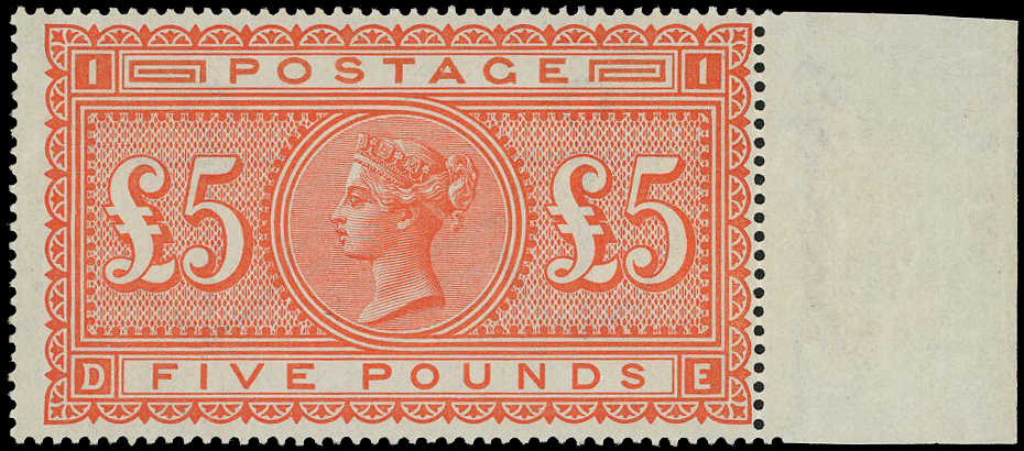 1882 £5 orange Pl.1 (White paper)