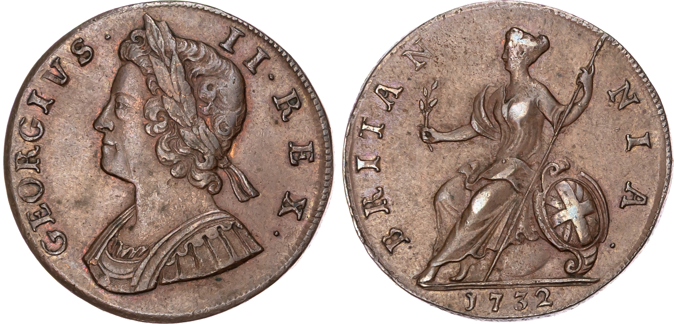 George II (1727‑1760), AE Halfpenny, 1732.